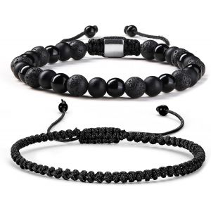 Eryi-Bracelets Pour Homme Set Bracelet En Pierre Naturelle Fait À La Main Bracelets En ?il De Tigre Bracelets Pour Homme Bracelet En Pierre De Lave Bracelets Réglables Pour Homme 6mm/8 Mm - Neuf