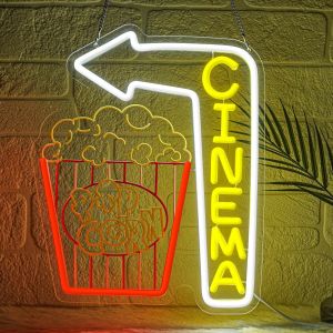 Cinéma Enseigne Au Néon Avec Pop-Corn Cinéma Enseignes Au Néon Applique Murale Flèche Pour Maison Bar Salle De Movie Sign Led Usb Au Pour Cinéphiles Cadeaux Pour Les Cinéphiles - Neuf