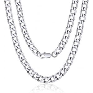 Trahoo-Collier Homme Chaîne Cubaine De Miami Homme Chaîne Cou Maille Gourmette 6mm-Argent/Noir/Or (35-76cm) Collier Chaîne Grosse Hiphop Rappeur Rock Chaîne Garçon Coffret Cadeau - Neuf