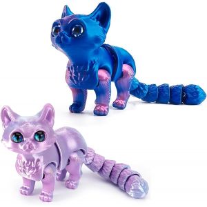 Kal-2 Pcs Mini Figurines Animaux 3d Imprim&eacute;es Chats, D&eacute;coration Chat Imprim&eacute;e En 3d, Jouets Articul&eacute;s Anti-Stress Cadeau Pour Amateurs De Chats, D&eacute;coration Kawaii, D&eacute;coration Chat - Neuf