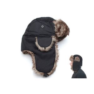 Bonnet Trappeur D'hiver En Fausse Fourrure Avec Cache-Oreilles Ajustables - Noir - Neuf