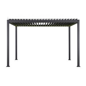 Pergola Bioclimatique &Eacute;lectrique Evora Graphite - 4 X 3 M + 2 Lots De Portes Coulissantes C&ocirc;t&eacute; 3 M Polycarbonate + 2 Stores 4 M - Hesp&eacute;ride - Neuf
