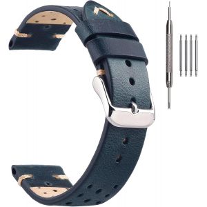 Kal-Bracelet Montre 22mm 20mm 18mm, Bracelet Montre Cuir De Style Rallye Avec Perçage Manuelle, Bracelets De Montres Pour Homme/Femme - Neuf