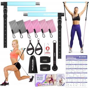 Asas-Barre De Pilates Avec Bandes De Résistance,Boucle De Réglage En Métal Et Poster De Formation,Sculpture De Pilates,Barre De Fitness Pour La Maison,La Gym,L'équipement D'entraînement (Femmes) - Neuf