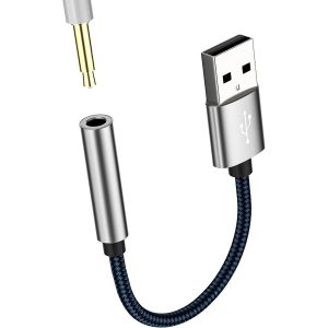 USB to 3.5mm Jack Adapter USB-A Male AUX Female Audio External Auxiliary Headphone Audio Dongle Stereo Cable Converter Car Microphone Music PC Laptop Computer Connector - Neuf