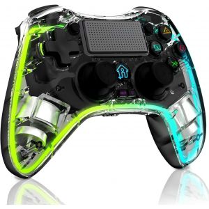 Manette Sans Fil Pour Ps-4, Manette De Jeu Avec Lumi&egrave;re Rvb, Turbo, Macro M1/M2, Joystick Gamepad Avec Double Vibration/3.5Mm Audio/Touch Panel/Gyroscopique &Agrave; 6 Axes Pour Ps4/Pro/Slim - Noir - Neuf
