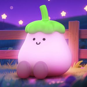 Mignon Led Veilleuse Enfants, Aubergine Lampe De Chevet Pour Enfant Avec Timer 1200mah Rechargeable Tactile Contr&ocirc;le 3 Luminosit&eacute; Kawaii Silicone Veilleuse B&eacute;b&eacute; Pour Cadeaux D&eacute;coration - Neuf