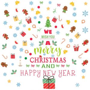 Joyeux No&euml;l - Sticker Mural (43 Autocollants), ""bonne Ann&eacute;e"" avec ""Happy New year"" Citation - pour les Arbres de No&euml;l, le Gui, les feux d'Artifice, d&eacute;coration de vitrine, d'un R&eacute;frig&eacute;rateur - Neuf
