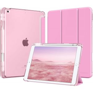 KALANKA-Coque pour iPad 9e/8e/7e G&iquest;&iquest;n&iquest;&iquest;ration 10,2 Pouces 2021/2020/2019 avec Porte-Crayon, Mince L&iquest;&iquest;g&iquest;&iquest;re &iquest;&iquest; Trois Volets Coque avec PC Arri&iquest;&iquest;re Translucide Robuste, Veille/R&iquest;&iquest;veil Auto, Rose - Neuf