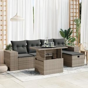Salon De Jardin 6 Pcs Avec Coussins Gris Résine Tressée - Neuf