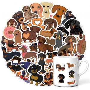 60 Pièces D'autocollants Néon Niedliche Dackel-Hunde,Étanche,Amoureux,Cadeau Housse De Téléphone,Ordinateur Portable,Scrapbooking,Skateboard,Décoration Niche Chien,Casque,Stickers Pvc - Neuf