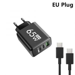 Chargeur Usb &Agrave; 3 Ports Pd Type C,Adaptateur De Charge Rapide Mural,Prise Eu Us Kr,Pour Iphone 16,Xiaomi,Samsung,Huawei--Eu Black 1m Cc Cable - Neuf
