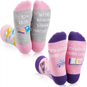 Jgd-2 Paires Cadeaux Pour Les Rats De Biblioth&egrave;que Chaussettes Amusantes Avec Inscription Sur La Semelle Chaussettes Rat De Biblioth&egrave;que Cadeau D'anniversaire Cadeau(Rose+Violet, Gris+Rose) - Neuf