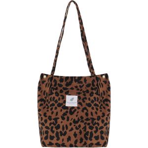 Grand sac &agrave; bandouli&egrave;re en velours c&ocirc;tel&eacute; ultra l&eacute;ger pour femme-Sac &agrave; main en toile-Sac de shopping tendance pour le quotidien,l'universit&eacute;,les voyages,le shopping,Motif l&eacute;opard,38 cm x 11 - Neuf