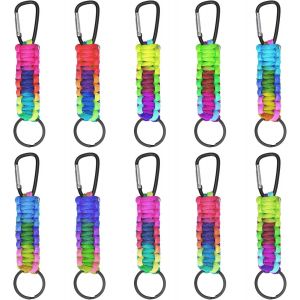 Kal-Porte-Cl&eacute;s Ruban 10 Pi&egrave;ces Paracorde &iquest; D&eacute;grad&eacute; Color&eacute; Tress&eacute; Avec Mousqueton Et Anneau &iquest; Lanyard Multifonction Pour Sac &Agrave; Dos, Anniversaire D'enfant, Camping - Neuf