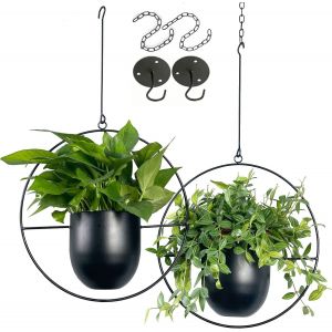 Ulteronixshop-Pot de Fleurs &agrave; Suspendre pour int&eacute;rieur et ext&eacute;rieur avec Crochet en m&eacute;tal - Style Minimaliste - pour d&eacute;coration d'int&eacute;rieur - Noir (2 St&uuml;ck) - Neuf