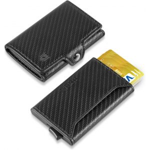 asas-Porte Carte Homme,Portefeuille Rfid Homme,Porte Carte Bancaire,Portefeuille Porte-Cartes,Porte Carte Credit Aluminium Pop-Up Avec Poche À Monnaie,2 Compartiment À Billets(Carbon Noir) - Neuf