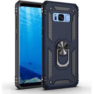 Housse Compatible Samsung Galaxy S8 Coque Avec Anneau Aimant Antichoc Protection Housse Etui Fonction Stand Tpu Silicone Bumper Défense Cover Bleu Avec Film En Verre Trempé - Neuf