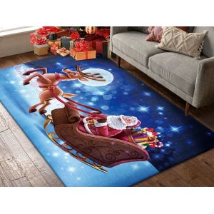 Paillasson De No&euml;l Antid&eacute;rapant Motif Tra&icirc;neau Du P&egrave;re No&euml;l 120 X 80 Cm, D&eacute;coration D'int&eacute;rieur Et D'ext&eacute;rieur - Neuf