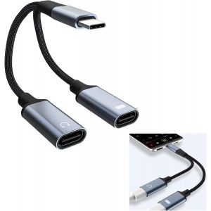 TYE-Double adaptateur USB C, répartiteur USB C, adaptateur USB C vers USB C femelle, casque USB Y et câble répartiteur de charge pour Samsung/Huawei/Sony USB C mâle vers double port USB-C adaptateur - Neuf