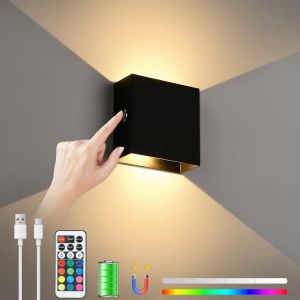 Applique Murale Intérieure 13 Couleurs Rvb, Lampe De Chevet Sans Fil Rechargeable, Télécommande Ou Tactile, Applique Murale Magnétique Pour Chambre Salon, Noir - Neuf