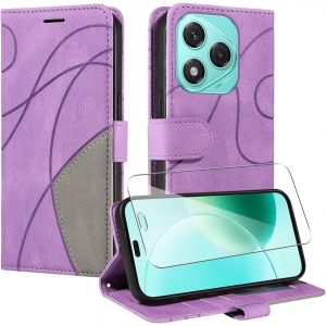 KAL-Coque Pour Honor 400 Lite 5G (6.7"" Inches) Avec 1 Pi&egrave;ces Protection &Eacute;cran En Verre Tremp&eacute;, Couleur Combinaison Pu Cuir Flip Portefeuille Housse &Eacute;tui Pour Honor 400 Lite 5G - Violet - Neuf