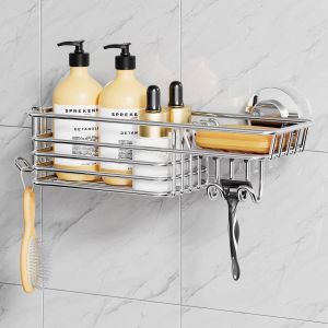 Taili Étagère De Douche À Suspendre En Acier Inoxydable Sans Perçage Avec Crochets,Porte-Savon Et Porte-Rasoir,Accessoire De Salle De Bain,Étagère De Douche Pour.Silver. - Neuf