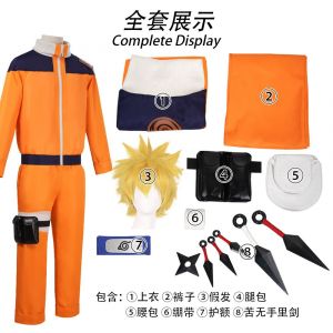 Costume De Cosplay Naruto, Ensemble Complet De Costumes D'anime Pour Jeunes Naruto Uzumaki, Hall Cosplay - Neuf
