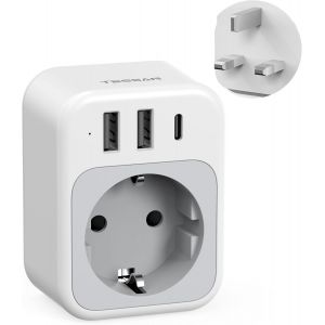 JGD-Adaptateur Prise Anglaise, 4 en 1 Prise Irlande avec 1 USB C et 2 USB A, Adaptateur Type G France vers UK &Eacute;cosse Dubai Malte Malaisie Chypre Arabie Saoudite Maldives - Neuf