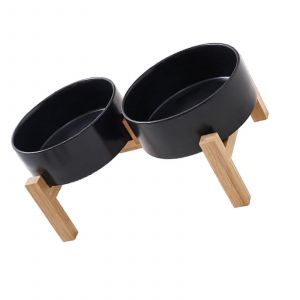 Gamelle Double En Ceramique Pour Chien Et Chat Avec Support En Bois. Conception Anti-Deversement Pour Un Usage Domestique. Station D'alimentation Surelevee - Neuf