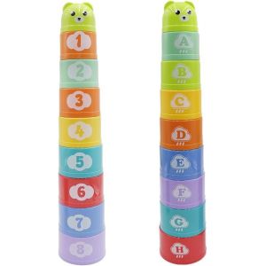 Chenquansarl-Gobelets Empilables Pour B&eacute;b&eacute;,18 Pi&egrave;ces,Jeu D'empilage Pour Gar&ccedil;ons Et Filles,Jeu De Bain Empilable Pour Nourrissons Avec Chiffres,Lettres,Motifs,Jeu &Eacute;ducatif De D&eacute;veloppement,Cadeaux - Neuf