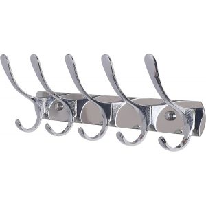 - Porte-manteau mural moderne avec 5 crochets, robuste, en m&eacute;tal, pour accrocher v&ecirc;tements, manteau, chapeaux, vestes, sac &agrave; dos, crochet mural argent, id&eacute;al dans le d&eacute;barras, l'entr&eacute;e - Neuf