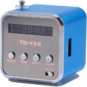Lecteur de Musique, Mini Haut-Parleur TD-V26, Radio FM Portable, st&eacute;r&eacute;o, aliment&eacute; par Batterie, Mini Lecteur de Musique, Support Carte TF, Disque U (Bleu) - Neuf