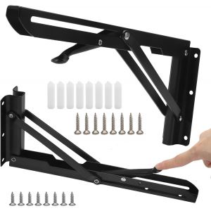 Lot de 2 consoles pliantes en acier inoxydable - Charge lourde : 300 mm - Charge maximale : 120 kg - Charni&egrave;res pliantes - Plateau de table - Avec syst&egrave;me de blocage - Support d'&eacute;tag&egrave;re pliable - Neuf