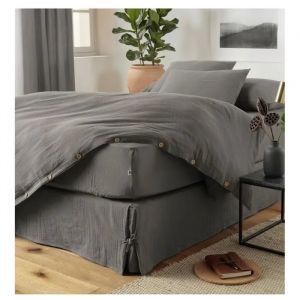 Cache Sommier Gaze De Coton 90 X 190 Cm Gaia Granit - Neuf