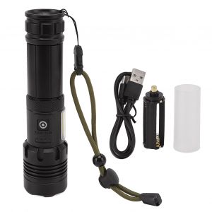 HJLIAN Lampe de poche LED rechargeable par USB, zoomable, affichage de la puissance, lumiere blanche et rouge, etanche, pour les urgences - Neuf