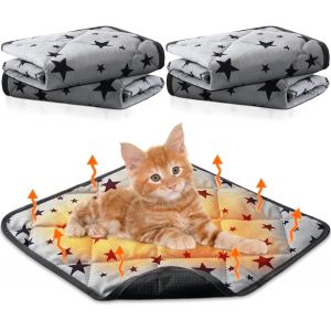 4 Lit Auto-Chauffant Pour Chat Tapis Auto-Chauffant Pour Chat Avec Motif &Eacute;toile Coussin Doux Pour Chien Tapis Antid&eacute;rapant Et Lavable Pour Animal De Compagnie (Carr&eacute;, 45 X 45 Cm) - Neuf