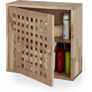 SUBZONAL-Armoire Murale, Noyer, 2 Compartiments, Porte quadrill&eacute;e magn&eacute;tique, Salle de Bain, HLP: 42x42x18 cm, Nature - Neuf