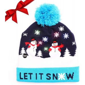 Clignotant Chapeau De Santa - Original Unisexe Bleu Élastique Tricoté Chapeau De Santa Avec 6 Lumières Led - Light-Up De Bonhomme De Neige De Noël Costume De Noël Et Les Réveillons Du Nouvel An - Neuf