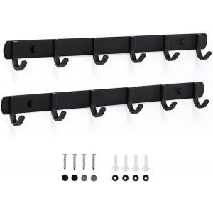 CAP-Porte Manteau Mural Patères Porte Manteaux Design En Acier Inoxydable, Patères Salle De Bains Solide pour Chambre Bureau Noir (6 Hook 2 Pièces) - Neuf