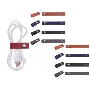 Lot De 20 Organiseurs De C&acirc;bles En Cuir Pu Avec Bouton M&eacute;tallique Pour &Eacute;couteurs Et Chargeurs - Neuf