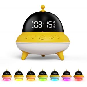 BEAVERLAB R&eacute;veil pour enfants UFO, r&eacute;veil pour enfants avec veilleuse LED 7 couleurs, autonomie de la batterie de 15 jours, r&eacute;veil silencieux 0 dB pour chambres, lampe de chevet USB - Neuf