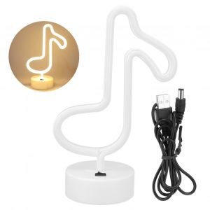 Hjlian Lampe De Bureau Neon Unique En Forme De Note De Musique, Veilleuse Pour La Maison, La Chambre A Coucher, La Chambre D'enfant, Decoration De Table, Lumiere Chaude - Neuf
