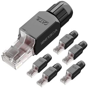 ERYI-Connecteur Rj45 Sans Outil, Fiche De Terminaison De Terrain Cat 6, Fiche Rj45 Modulaire Plaqué Or, Connecteur Utp Cat6 Sans Outil Pour Câble Réseau Cat6, Cat5E, 23-26 Awg 1Gbps Lot De 6 - Neuf
