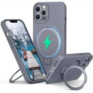 Maa-Liquid Silicone Coque Pour Iphone 12 Pro Max With Magnetic Ring Stand, Upgraded Camera Protection Mil-Grade Drop Shockproof Soft Anti-Scratch Microfiber Lining Silicone Coque(Gris) - Neuf
