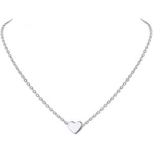 Kal-Collier Femme Argent Plaqué Or/Serte De Zircon Cubique Pendentif Coeur/Rond Forme Chaîne Fine 1.5mm/45cm Bijou Fantaisie Cadeau Parfait - Neuf