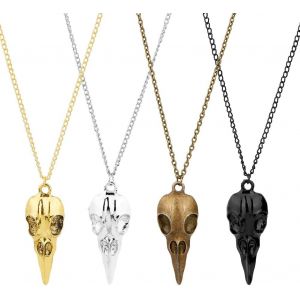 Kales-4pcs Collier T&ecirc;te De Mort De Corbeau 4 Couleurs Collier T&ecirc;te De Mort De Corbeau Collier Viking Nordique Collier Pendentif Vintage Collier T&ecirc;te De Mort D'oiseau Bijoux Pour Homme Femme - Neuf
