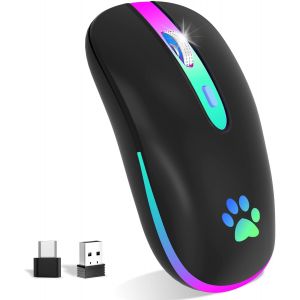 KALANKA-Souris sans Fil Rechargeable, Souris Bluetooth Rétroéclairée de 7 Couleurs avec Mini récepteur USB de 2,4G, Souris Gamer pour PC, Mac, Ordinateur Portable, Chromebook, Notebook,Windows,Andrio - Neuf