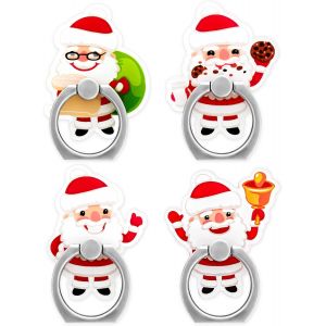 Pack de 4 T&eacute;l&eacute;phone Cellulaire support de la Bague, Santa Claus Mod&egrave;le, 180/360 Degr&eacute; de Rotation, Universel support en M&eacute;tal Compatible avec la Plupart des Smartphones - Neuf