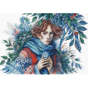 Kit Point De Croix Compt&eacute; Ava "Visage De L&iquest;Hiver" 28.10x19.68 Cm - Neuf